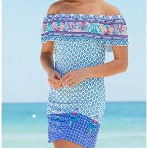 CABANA LIFE Summer Bloom Off The Shoulder Ruffle Dress Women’s Size Small